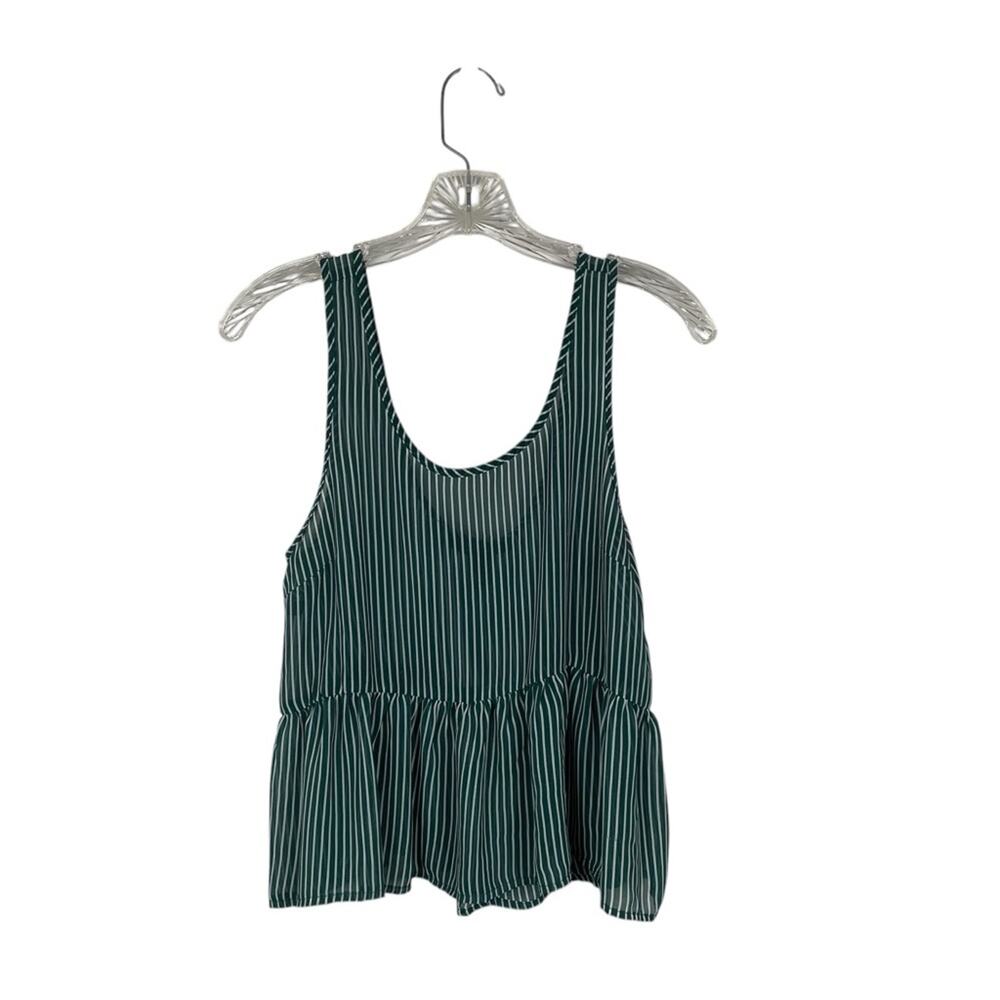 FOREVER 21 sheer Peplum Tank Top-Green/White-Women’s Size Small